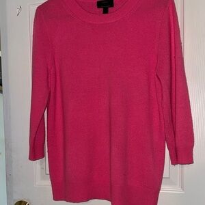 J. Crew 100% cashmere Vibrant coral Crew Neck Sweater 3/4 length sleeves
